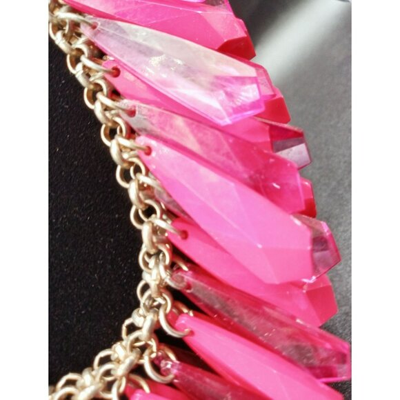 Bold Pink Statement Necklace Faceted Acrylic Drops Chunky Bib Adjustable Y2K 'N' - Picture 4 of 13